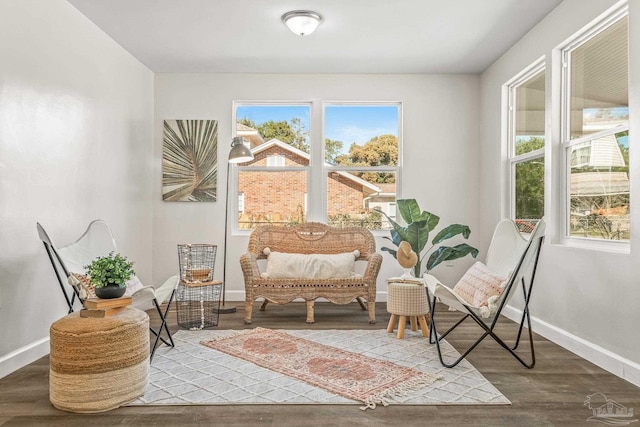 sitting room with hardwood / wood-style floors