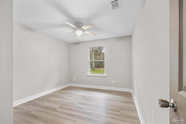 spare room featuring ceiling fan and light hardwood / wood-style floors