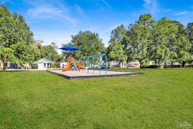 view of play area featuring a yard