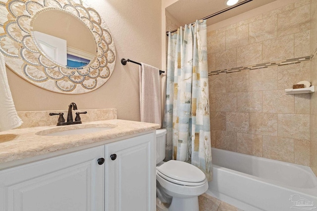 full bathroom featuring vanity, toilet, and shower / bath combination with curtain