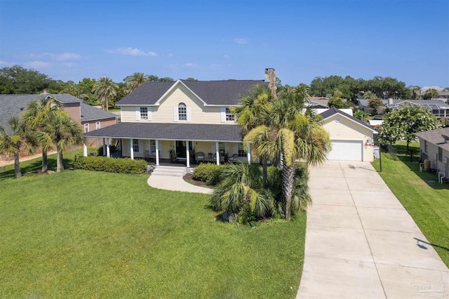 farmhouse-style home with covered porch and a front yard