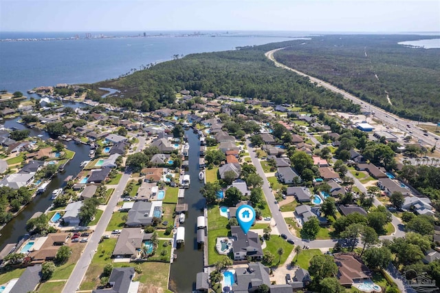 bird's eye view featuring a water view