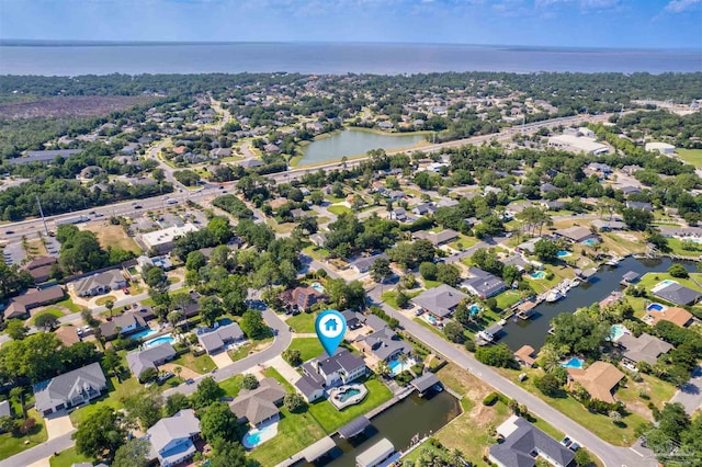 bird's eye view featuring a water view