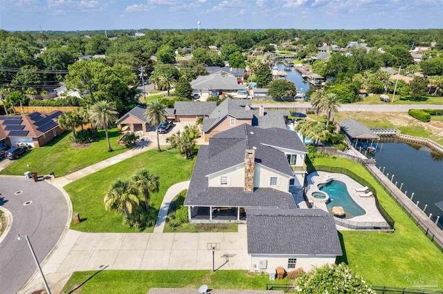 aerial view with a water view