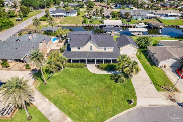 bird's eye view featuring a water view