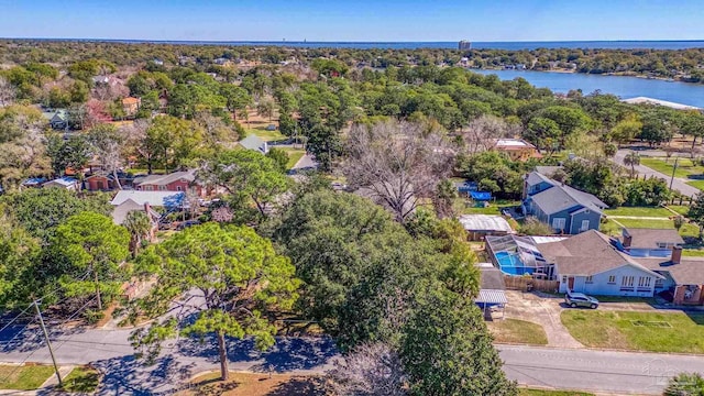 bird's eye view with a residential view and a water view