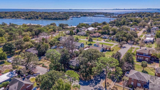 bird's eye view with a water view and a residential view