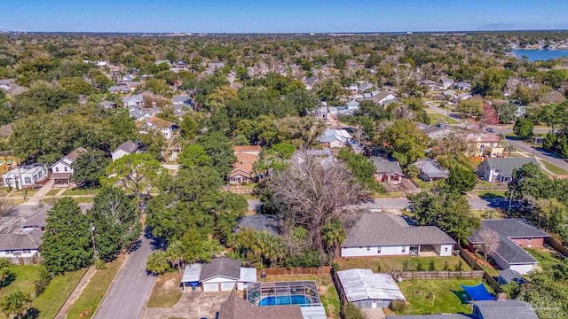 aerial view with a water view and a residential view