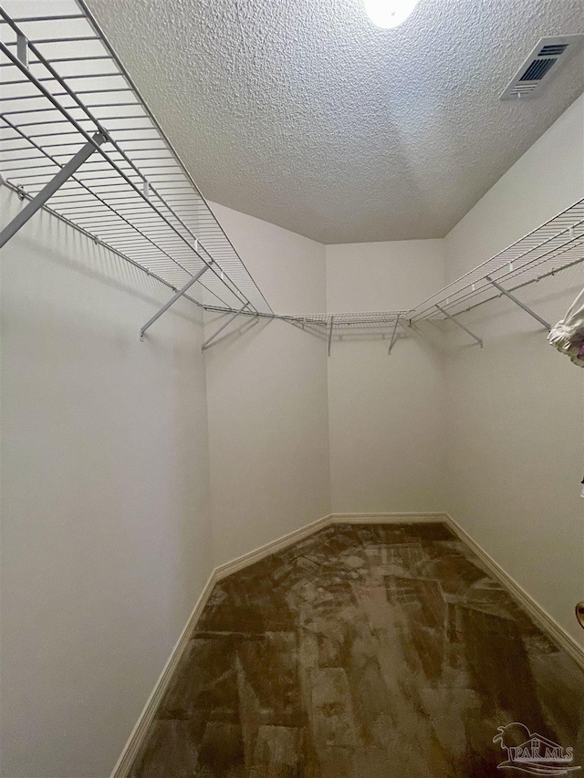 spacious closet featuring visible vents and carpet flooring