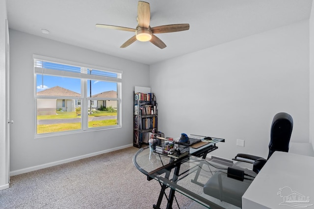 10985 Blacktail Loop, Pensacola, FL 32526 - office area featuring baseboards, ceiling fan, and carpet