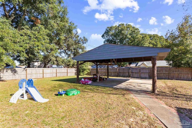 view of yard featuring a gazebo and a patio