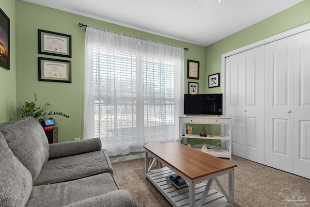 living room featuring carpet floors