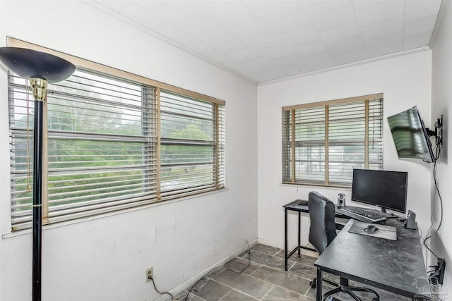 office area featuring crown molding