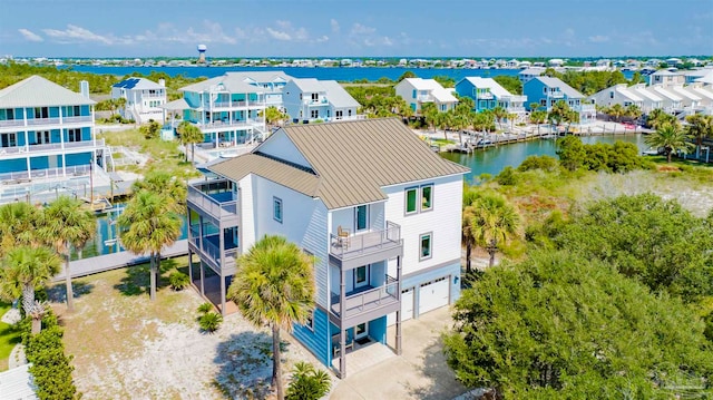 aerial view featuring a water view