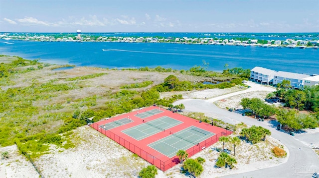 aerial view featuring a water view