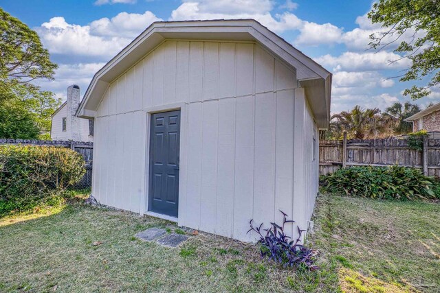 view of shed featuring a fenced backyard