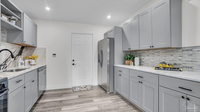 kitchen featuring light hardwood / wood-style floors, appliances with stainless steel finishes, sink, and backsplash