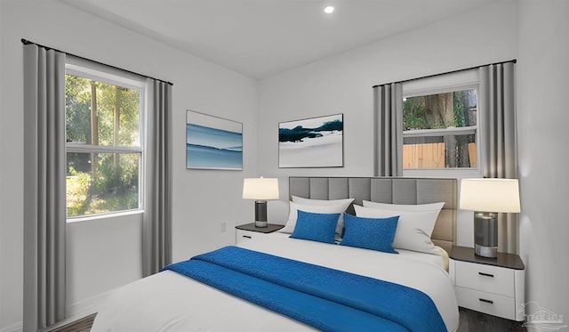 bedroom featuring dark wood-type flooring