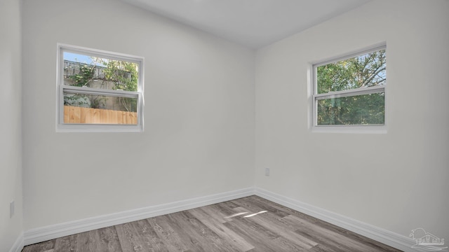 empty room with light hardwood / wood-style flooring and plenty of natural light