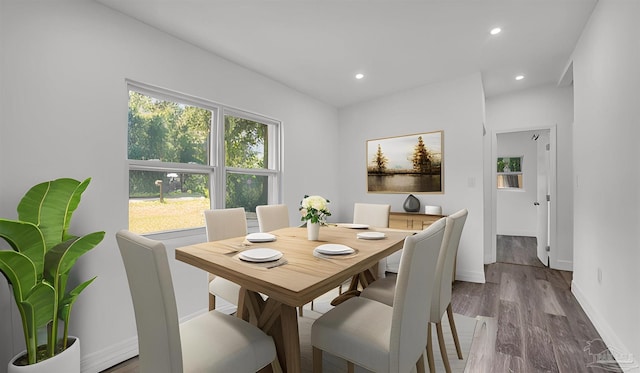 dining room with hardwood / wood-style flooring