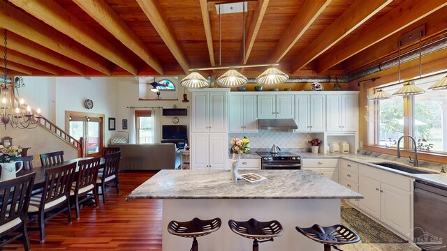 kitchen with a healthy amount of sunlight, sink, and wooden ceiling