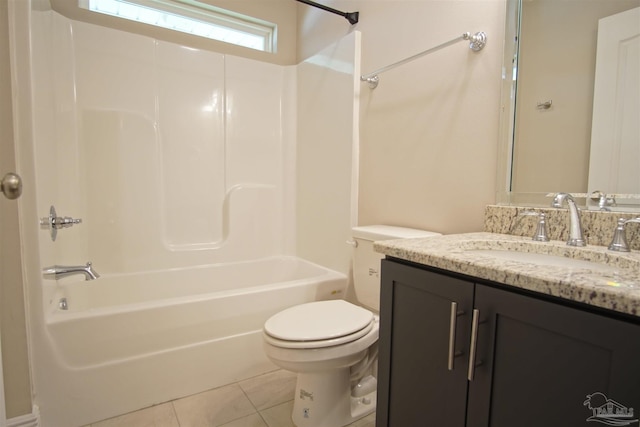 full bath featuring vanity, toilet, shower / tub combination, and tile patterned floors