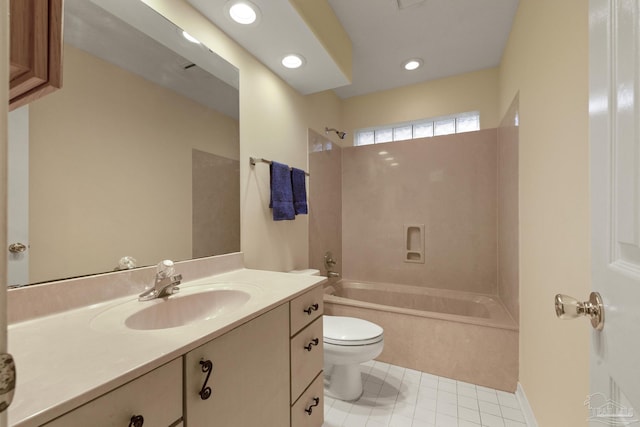 full bathroom with tile patterned floors, vanity, toilet, and bathing tub / shower combination