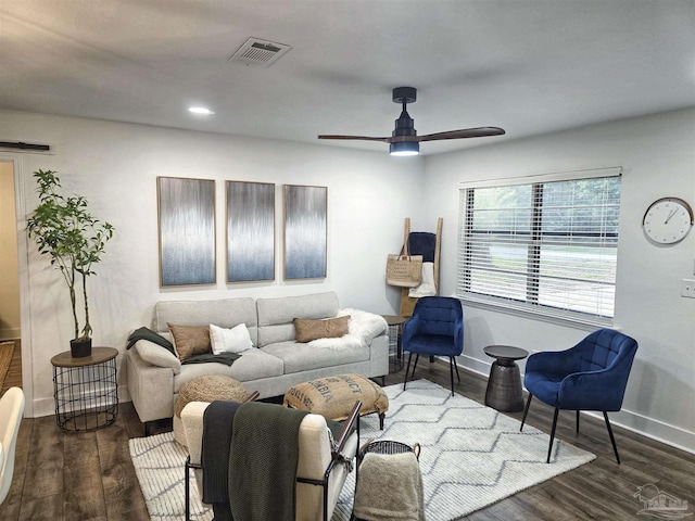 5197 Avenida Del Fuego, Pace, FL 32571 - living area with wood finished floors, a ceiling fan, and recessed lighting