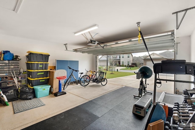 garage with a garage door opener