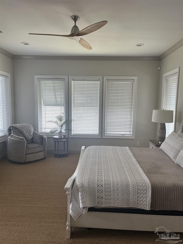 5350 Pale Moon Dr, Pensacola, FL 32507 - bedroom featuring carpet flooring, ceiling fan, and ornamental molding