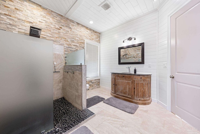 5350 Pale Moon Dr, Pensacola, FL 32507 - bathroom with vanity, visible vents, and walk in shower
