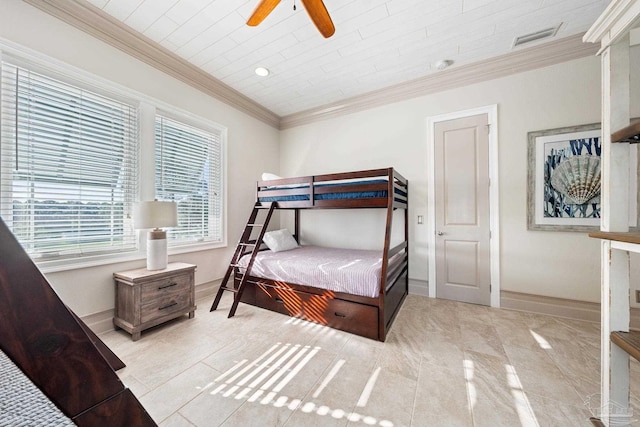 5350 Pale Moon Dr, Pensacola, FL 32507 - bedroom with visible vents, ceiling fan, crown molding, and baseboards