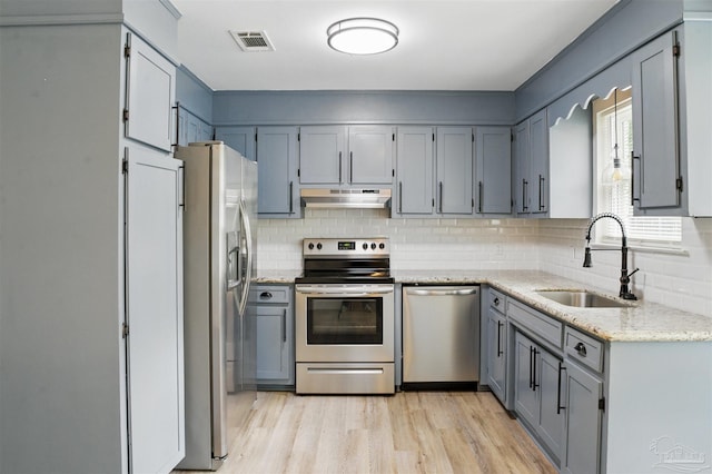 4248 Seaport Rd, Pace, FL 32571 - kitchen with appliances with stainless steel finishes, a sink, under cabinet range hood, and backsplash