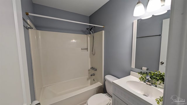 full bathroom featuring vanity, shower / bathtub combination, and toilet