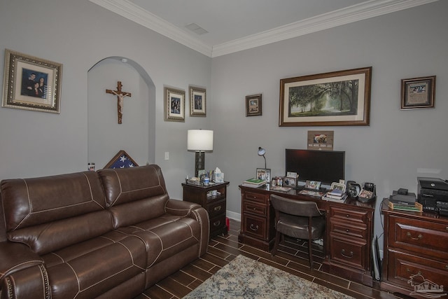 office area with crown molding