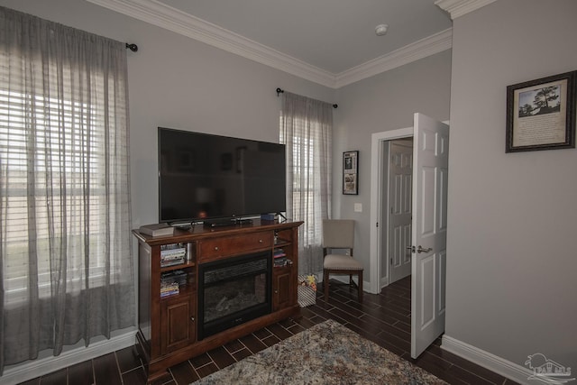 living room featuring ornamental molding