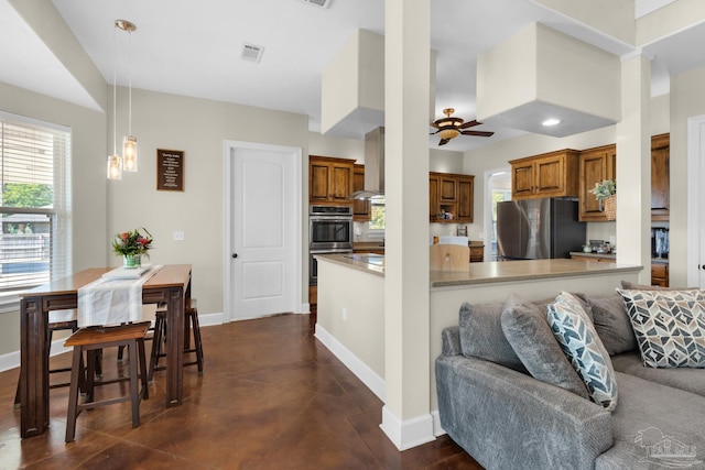 living room featuring ceiling fan