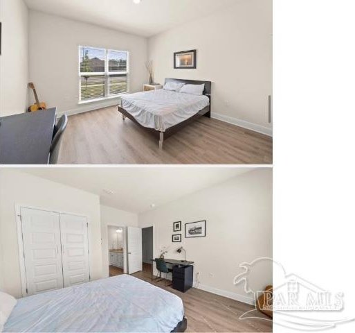 bedroom featuring hardwood / wood-style flooring and a closet