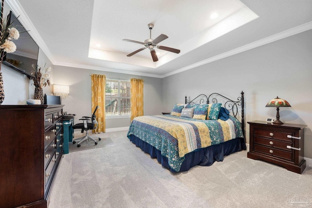 6018 Autumn Pines Cir, Pace, FL 32571 - bedroom featuring ornamental molding, baseboards, carpet flooring, and a raised ceiling