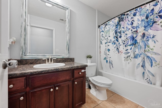 6018 Autumn Pines Cir, Pace, FL 32571 - bathroom with tile patterned floors, visible vents, toilet, vanity, and shower / bath combo with shower curtain