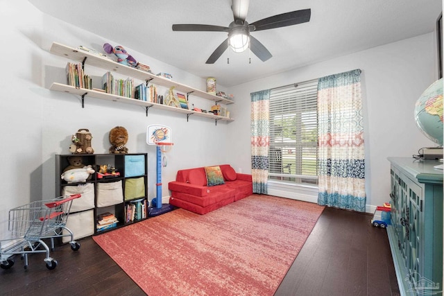 6018 Autumn Pines Cir, Pace, FL 32571 - recreation room featuring a ceiling fan, baseboards, and wood-type flooring