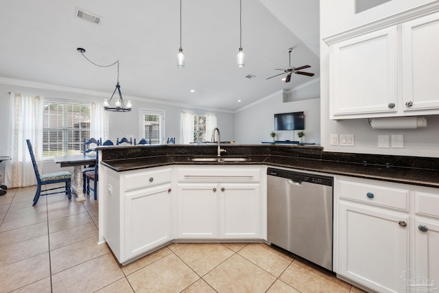 6018 Autumn Pines Cir, Pace, FL 32571 - kitchen featuring stainless steel dishwasher, crown molding, a sink, a healthy amount of sunlight, and visible vents