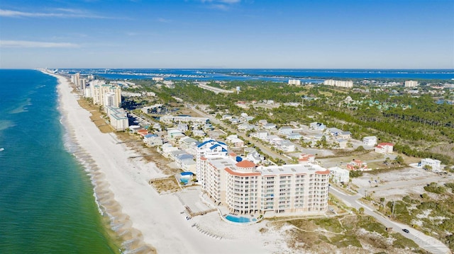 drone / aerial view with a view of the beach and a water view