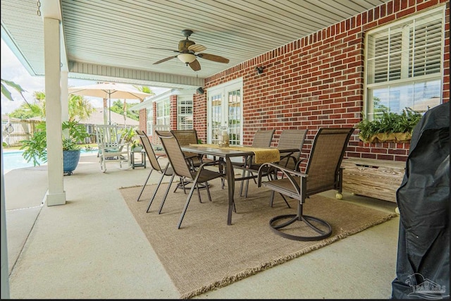 1707 Cedrus Ln, Pensacola, FL 32514 - view of patio / terrace featuring french doors, outdoor dining space, and a ceiling fan