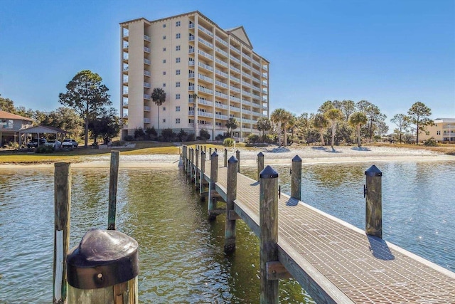 dock area with a water view