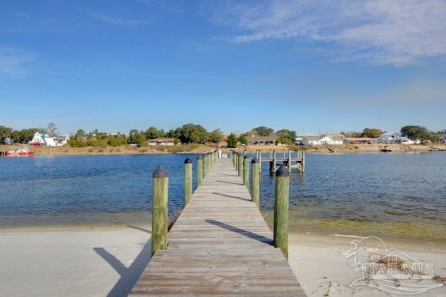 view of dock with a water view