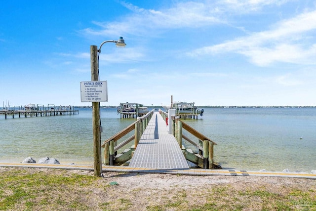 view of dock with a water view