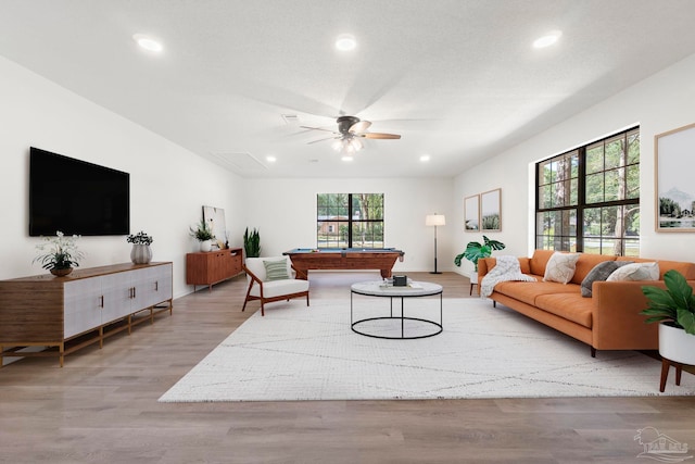5547 Kauffman Rd, Milton, FL 32583 - living room with pool table, recessed lighting, a ceiling fan, and wood finished floors