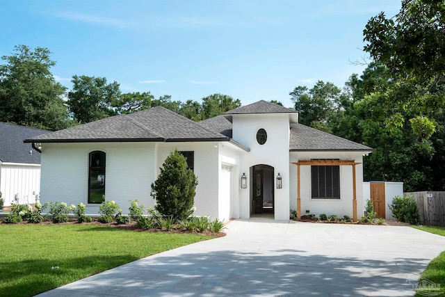 mediterranean / spanish house featuring a front lawn