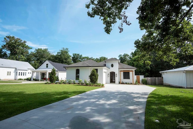 view of front of home with a front lawn